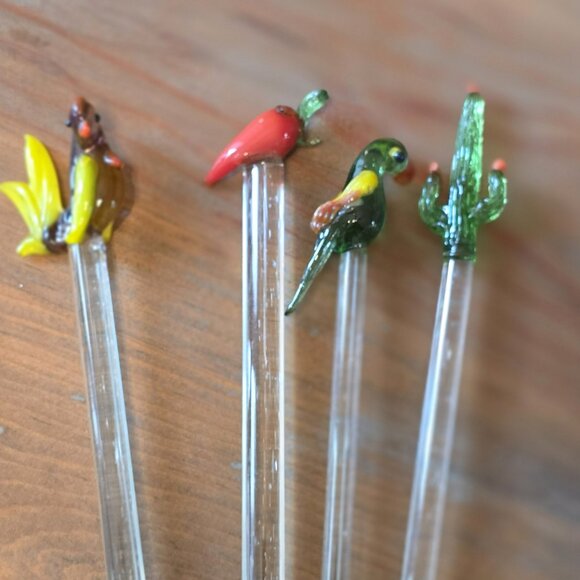 Mexican Hand Blown Tropical Glass Stir Sticks - Set of 8 - New - Picture 3 of 3